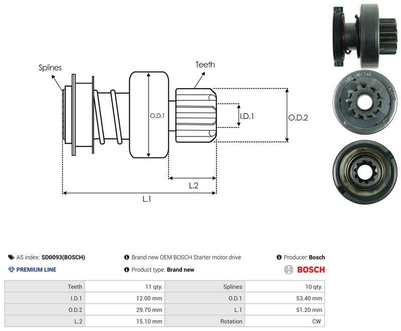 AS-PL SD0093(BOSCH) Freewheel Gear, starter