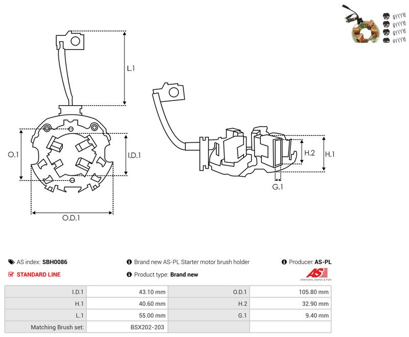 AS-PL SBH0086 Holder, carbon brushes