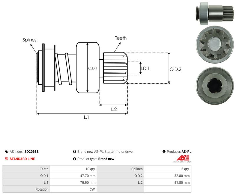AS-PL SD2068S Freewheel Gear, starter