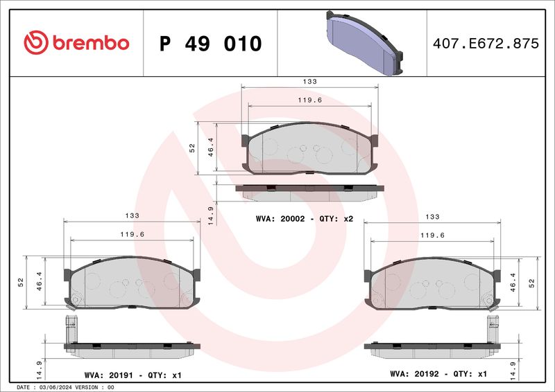 BREMBO Remblokkenset, schijfrem P 49 010