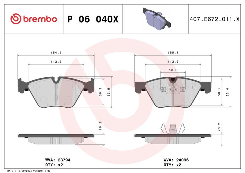 Piduriklotsi komplekt, ketaspidur, BREMBO P 06 040X