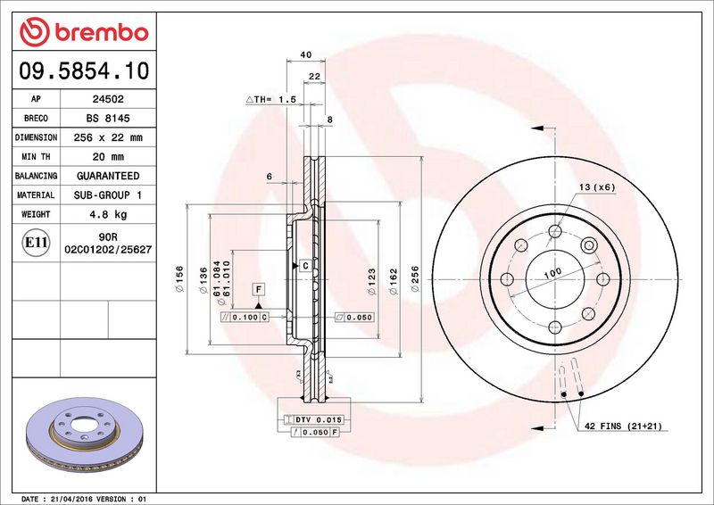 BREMBO 09.5854.10 Brake Disc