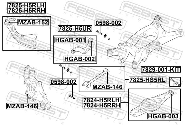 Kumeruste korrigeerimiskruvide komplekt, FEBEST 7829-001-KIT