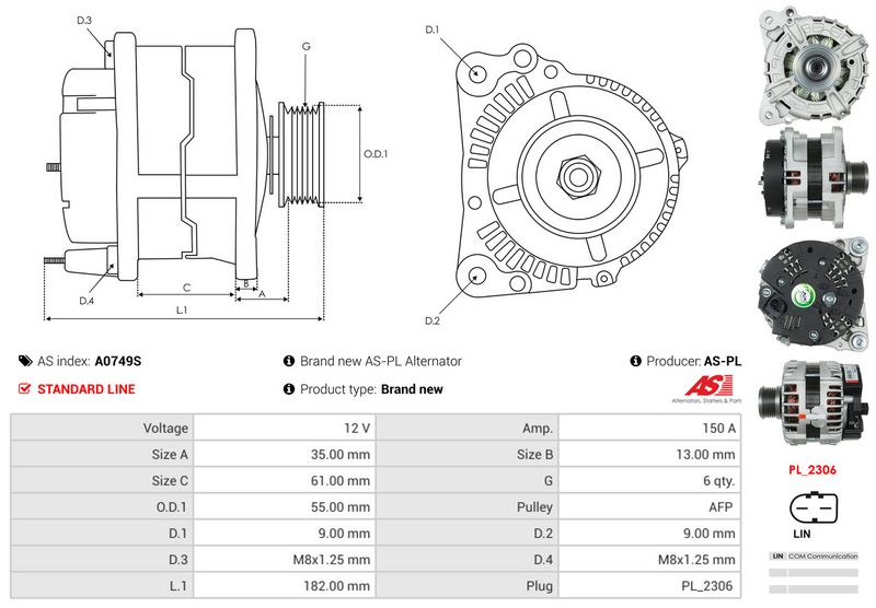 AS-PL A0749S Alternator