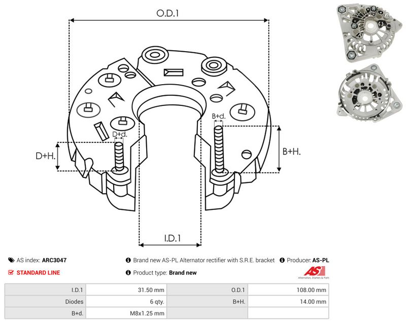 AS-PL ARC3047 Rectifier, alternator