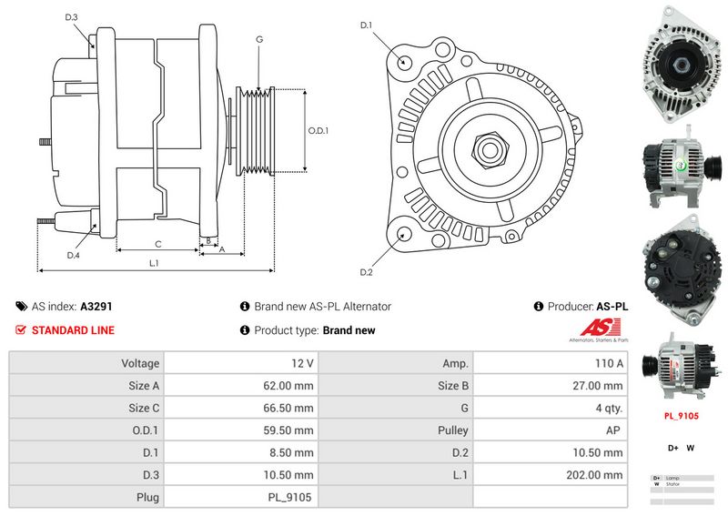 AS-PL A3291 Alternator