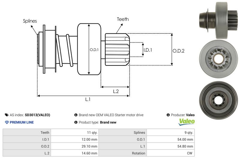 AS-PL SD3013(VALEO) Freewheel Gear, starter