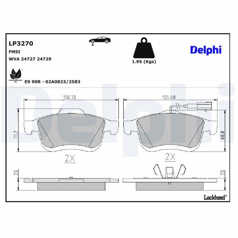 Piduriklotsi komplekt, ketaspidur, DELPHI LP3270