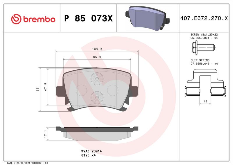 Piduriklotsi komplekt, ketaspidur, BREMBO P 85 073X