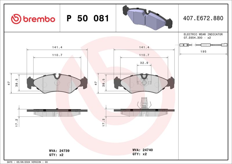 BREMBO Remblokkenset, schijfrem P 50 081