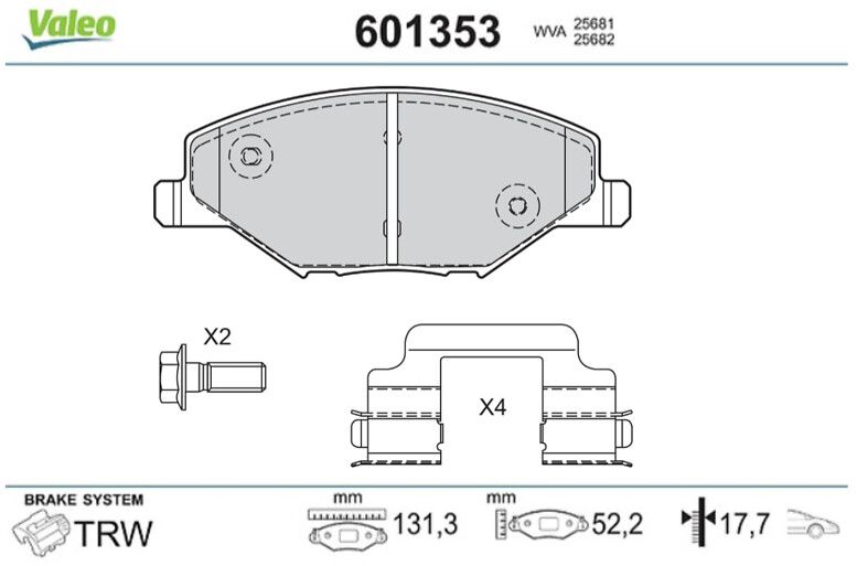 VALEO 601353 - Stabdžių kaladėlių komplektas