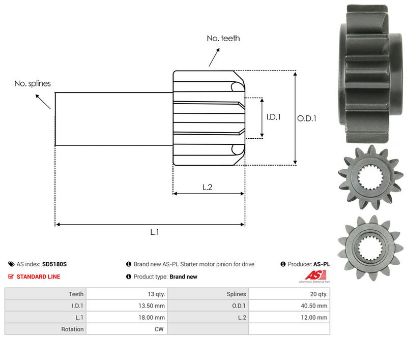 AS-PL SD5180S Freewheel Gear, starter