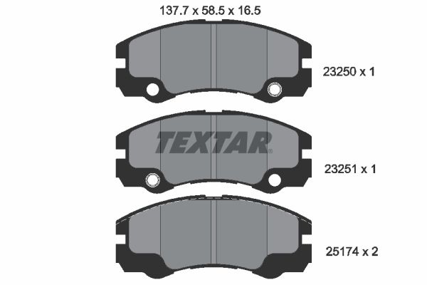 Комплект гальмівних накладок, дискове гальмо, Textar 2325001