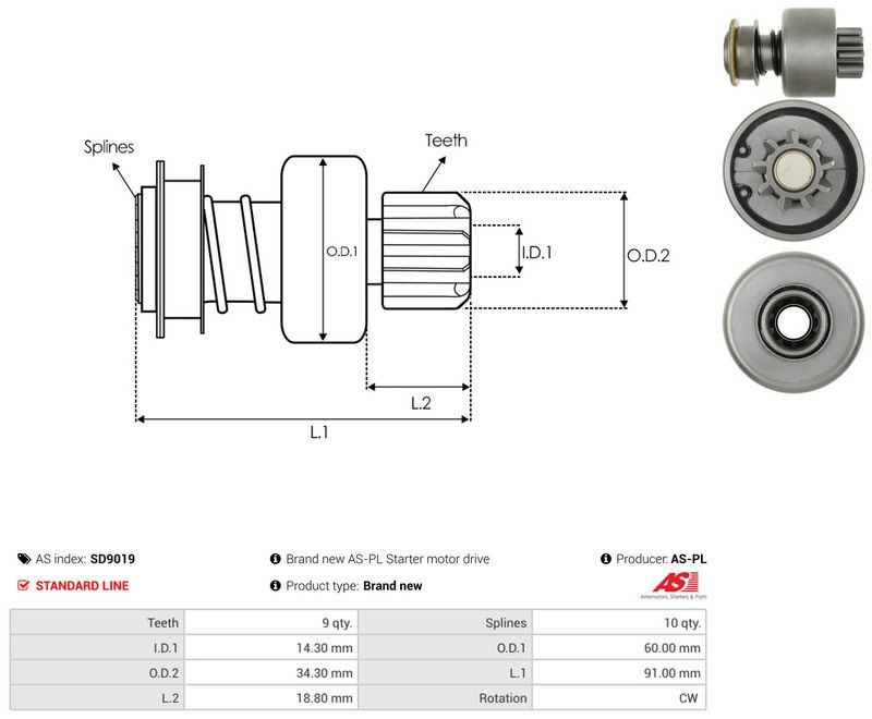 AS-PL SD9019 Freewheel Gear, starter
