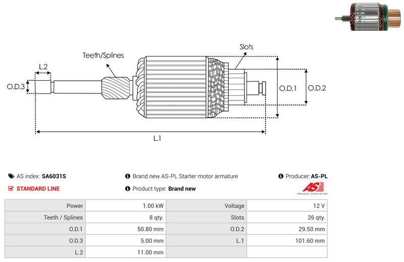 AS-PL SA6031S Armature, starter