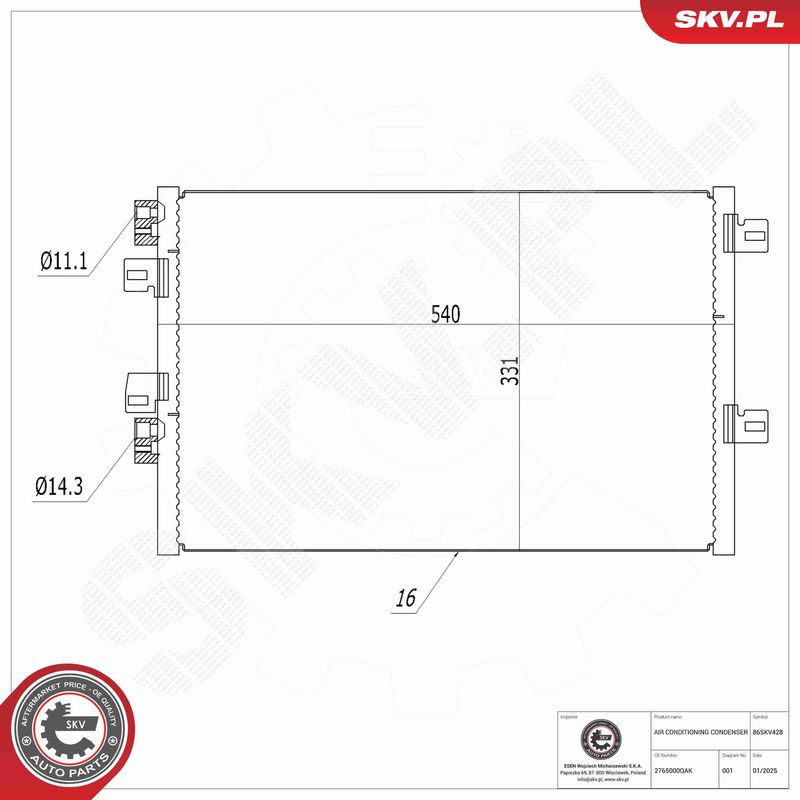ESEN SKV 86SKV428 Condenser, air conditioning