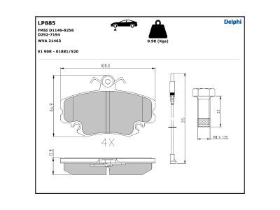 DELPHI LP885 Brake Pad Set, disc brake