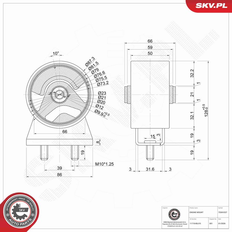 ESEN SKV 75SKV527 Variklio pagalvė