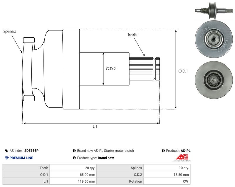 Hammastrummel, starter, AS-PL SD5166P