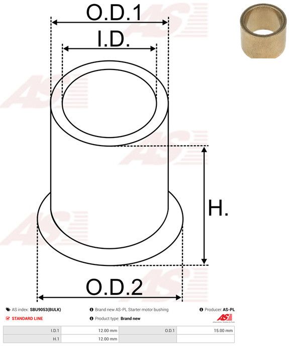 AS-PL SBU9053(BULK) Bush, starter shaft