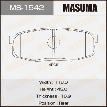 Комплект гальмівних колодок, задня вісь, 45мм, Toyota Land Cruiser (09-), Tundra (07-) (MS-1542) MASUMA, Masuma MS1542