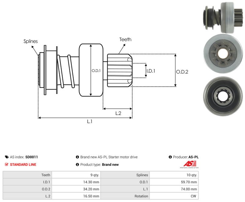 AS-PL SD0011 Freewheel Gear, starter