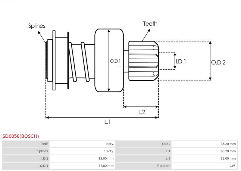 AS-PL SD0056(BOSCH) Freewheel Gear, starter