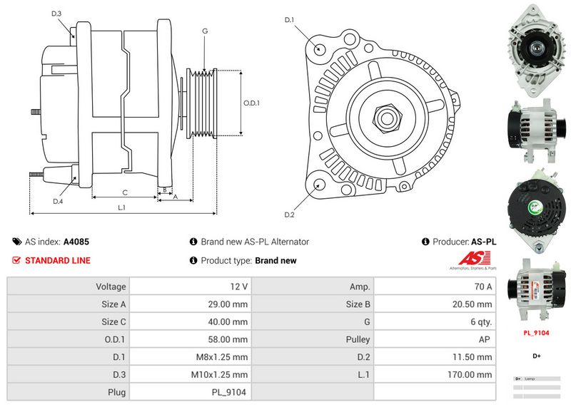 AS-PL A4085 Alternator