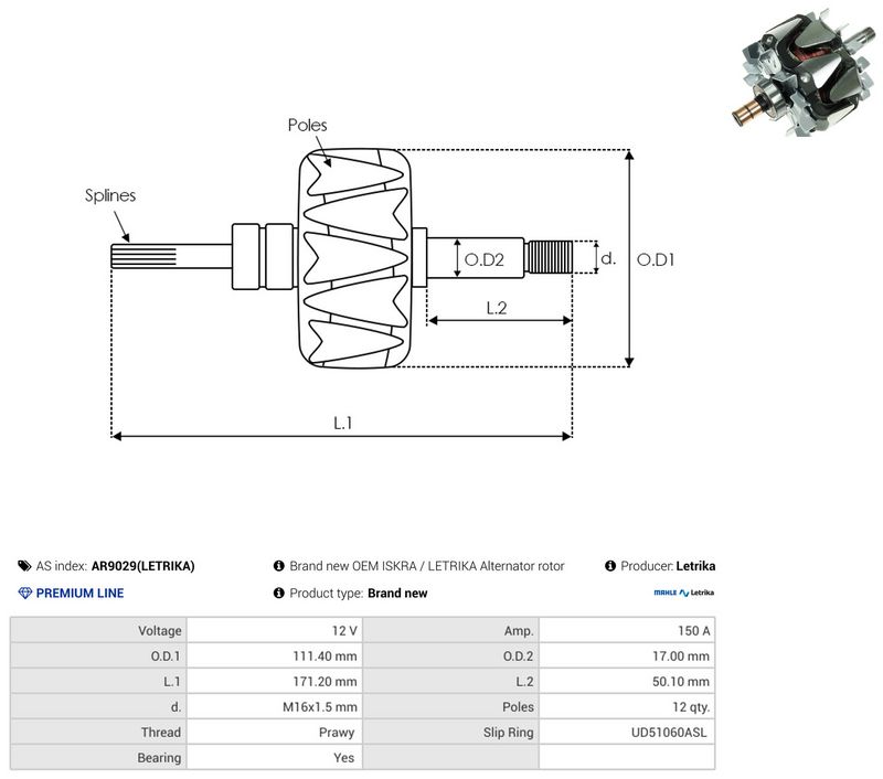 rootor, generaator, AS-PL AR9029(LETRIKA)