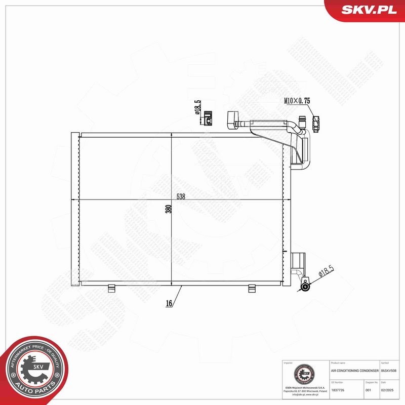 ESEN SKV 86SKV508 Condenser, air conditioning