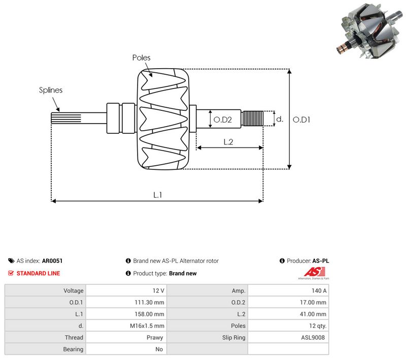 AS-PL AR0051 Rotor, alternator