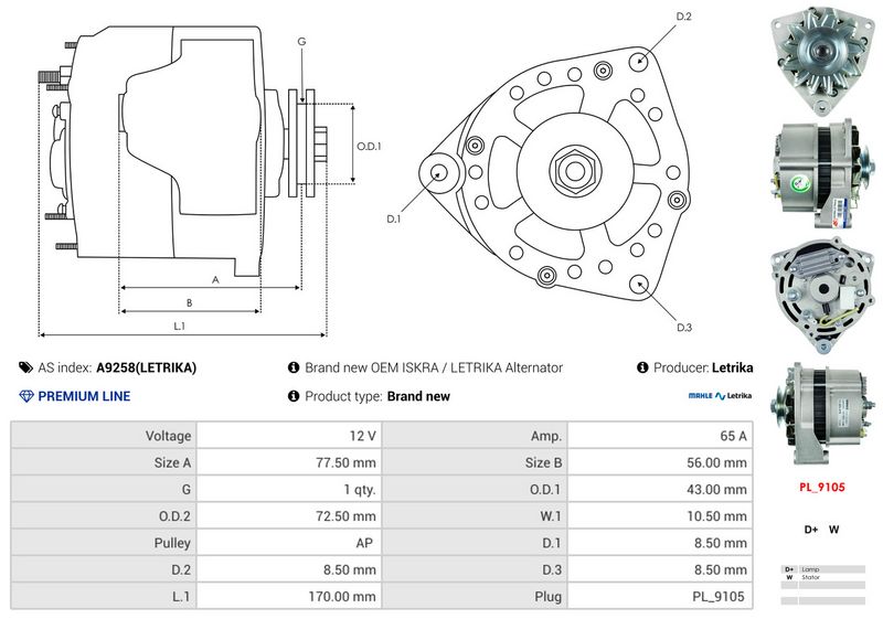 AS-PL A9258(LETRIKA) Alternator