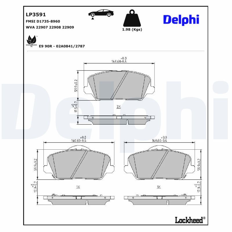 Piduriklotsi komplekt, ketaspidur, DELPHI LP3591