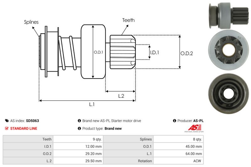 AS-PL SD5063 Freewheel Gear, starter