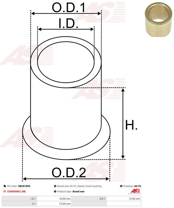 AS-PL SBU9169S Bush, starter shaft