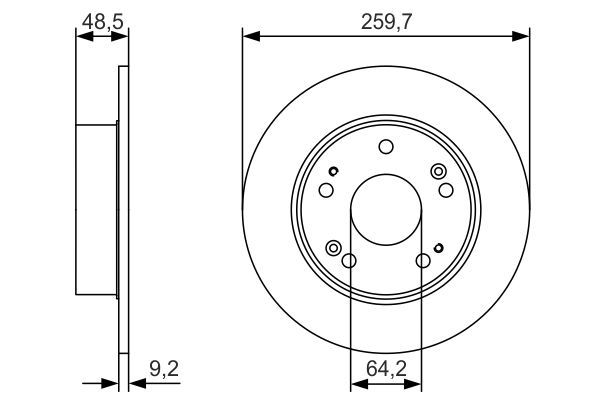 BOSCH 0 986 479 T81 Диск тормозной (задний) Honda Accord VII 03-08 (259.7x9.2) (с покрытием) (полный)