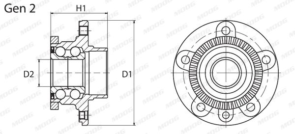 Комплект колісних підшипників, SEAT IBIZA V (6J5), VW POLO (9N) задн. міст, Moog VO-WB-11058