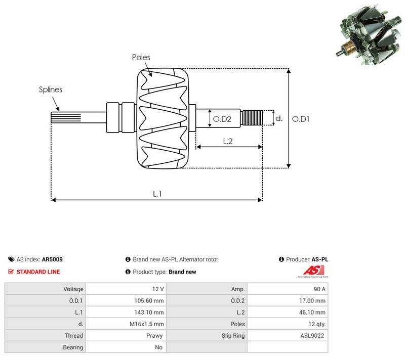 AS-PL AR5009 Rotor, alternator