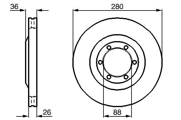 BOSCH диск гальм.передн.280*26 вентил.OPEL Frontera,Monterey без ABS