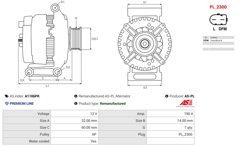 Remanufactured AS-PL Alternator