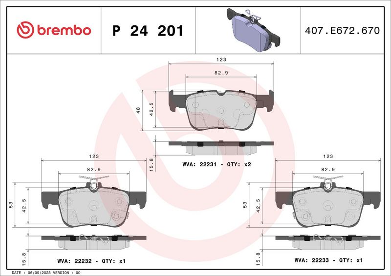 Piduriklotsi komplekt, ketaspidur, BREMBO P 24 201