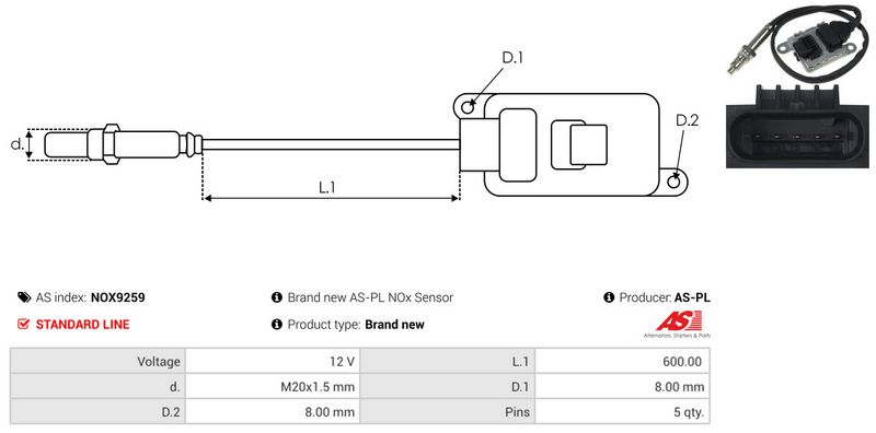AS-PL NOX9259 NOx Sensor, urea injection