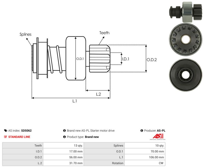 AS-PL SD5062 Freewheel Gear, starter