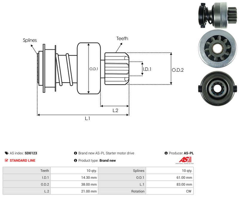 AS-PL SD0123 Freewheel Gear, starter