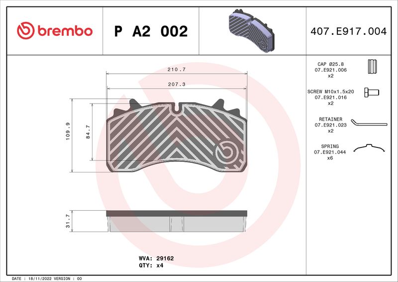 BREMBO Brake Pad Set, disc brake P A2 002