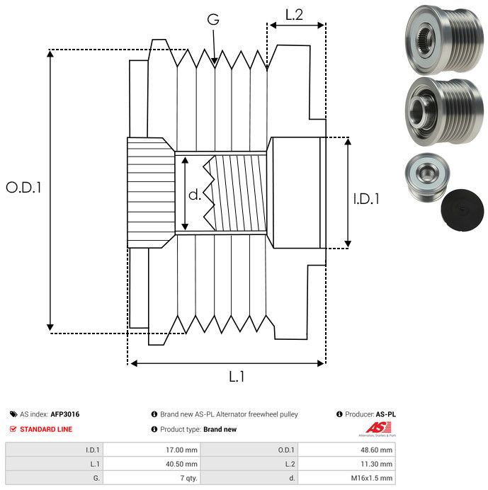 AS-PL AFP3016 Alternator Freewheel Clutch