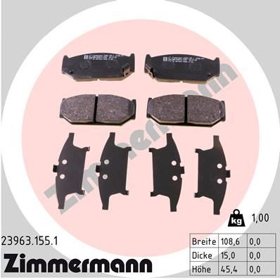 Комплект гальмівних накладок, дискове гальмо, Zimmermann 23963.155.1