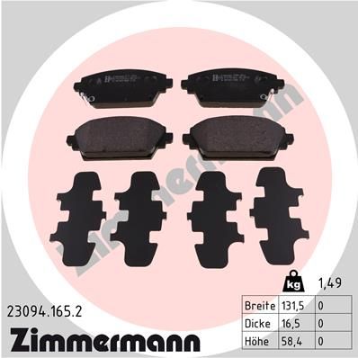 Комплект гальмівних накладок, дискове гальмо, Zimmermann 23094.165.2