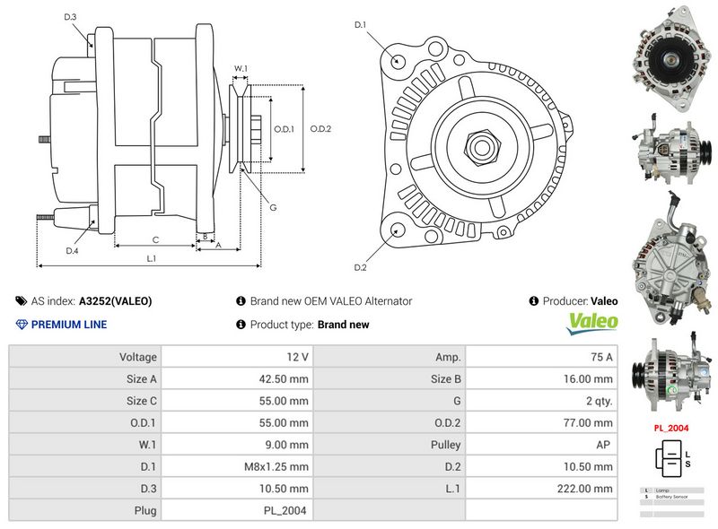 AS-PL A3252(VALEO) Alternator
