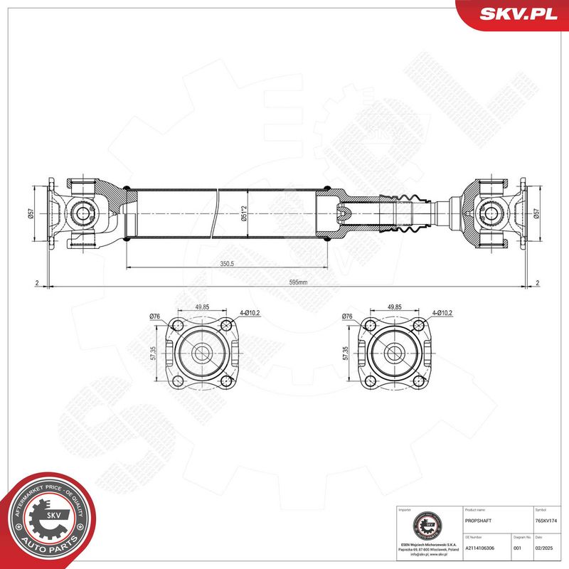 ESEN SKV 76SKV174 Drive Shaft